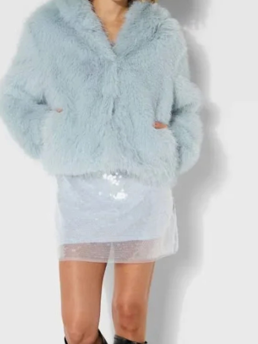 Wild fable Pastel Blue Faux Fur Hooded Jacket Medium Retail $55